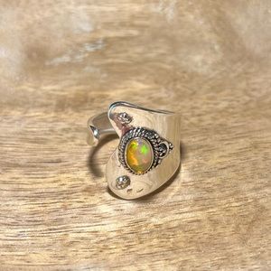 Ethiopian Opal 925 Sterling Silver Adjustable Open Ring